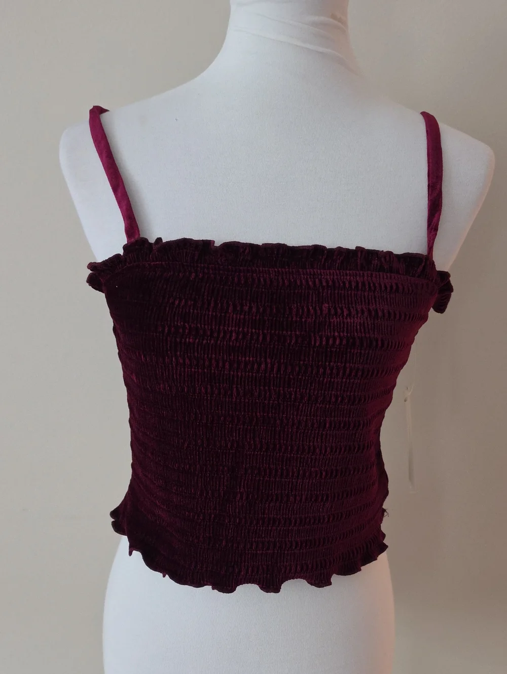 Frankee & Skylarr Smocked Velvet Cami Top in Deep Burgundy Brand New